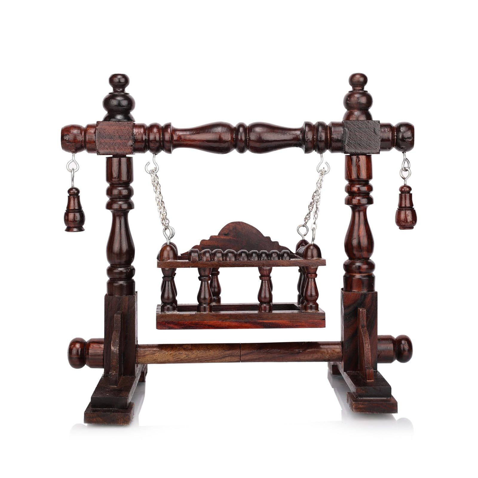 Soulveda Kraftz Handcrafted White Teakwood Jhoola/Jhula for Krishna Janmashtami/Bal Gopal/Ladoo Gopal/Kaanha/Hindola Celebration